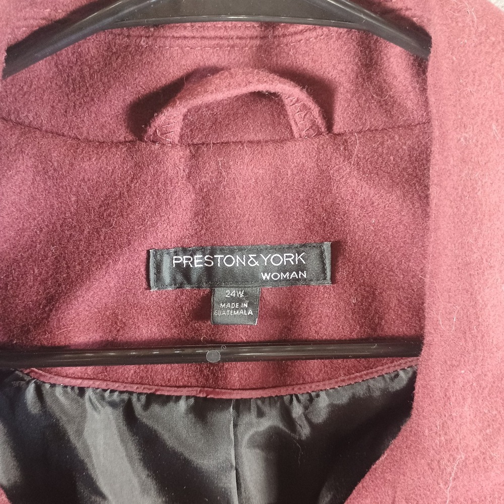 Preston & York Full Length Coat Women 24W Button Wool‎ Maroon Lined - Picture 3 of 7